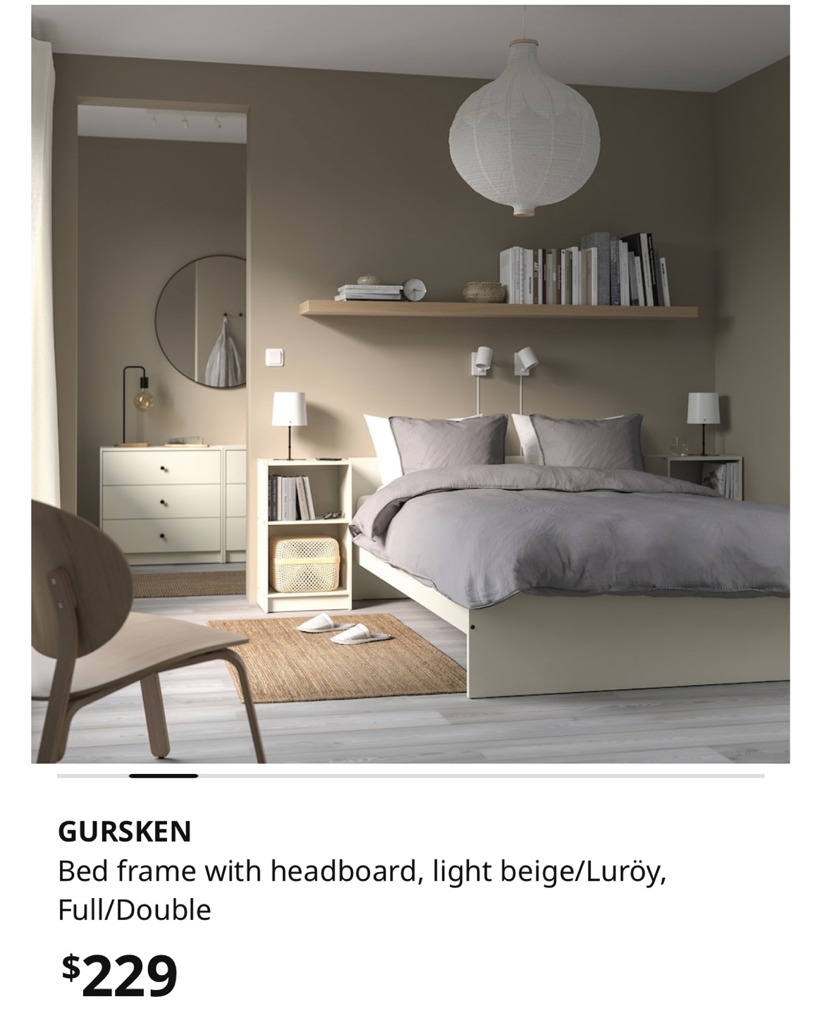 IKEA GURSKEN Full/Double Bed Frame with Headboard - Light Beige - photo 2