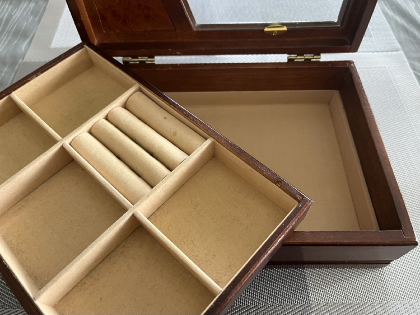 Reduced-Vintage Wooden Jewellery Box with Glass Top - photo 3