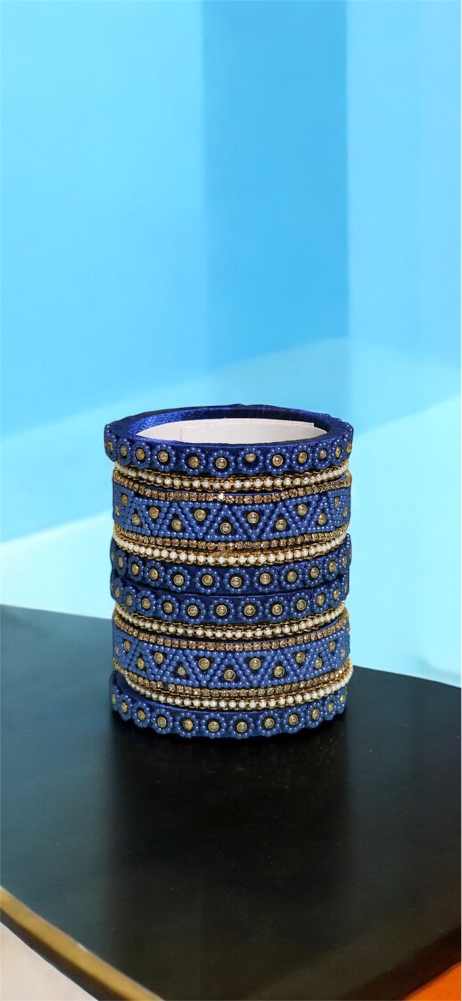Gorgeous Blue Bangles Set with Pearls and Rhinestones - Size 2.4 - photo 2