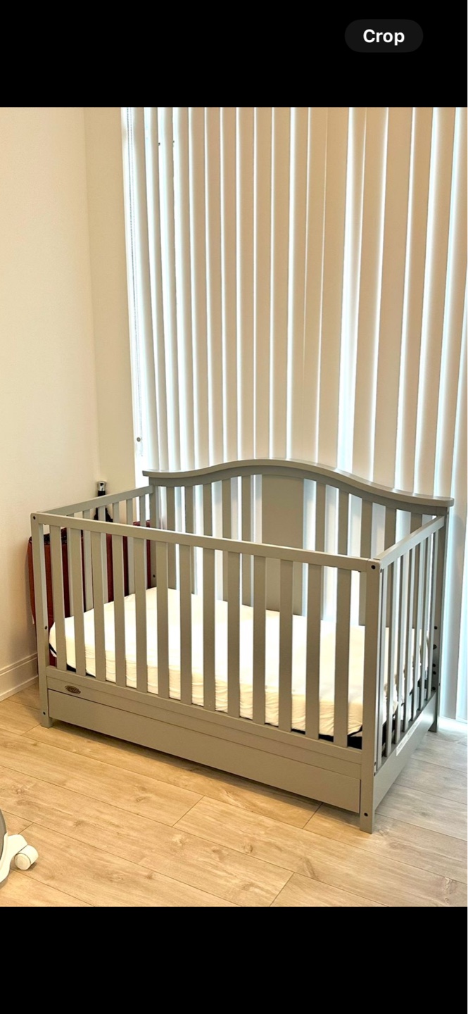 Grey Baby Crib with Drawer