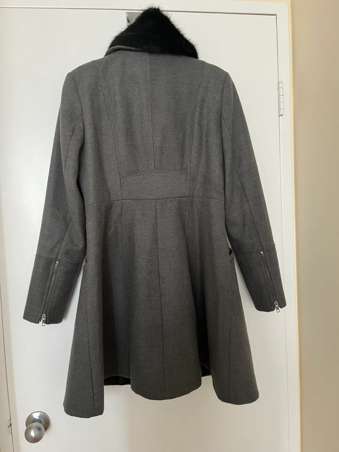 Women's Grey A-Line Coat with Faux Fur Collar image indicator(2)