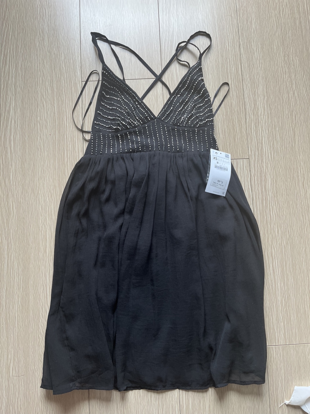 Zara Black Beaded Mini Dress - Size XS