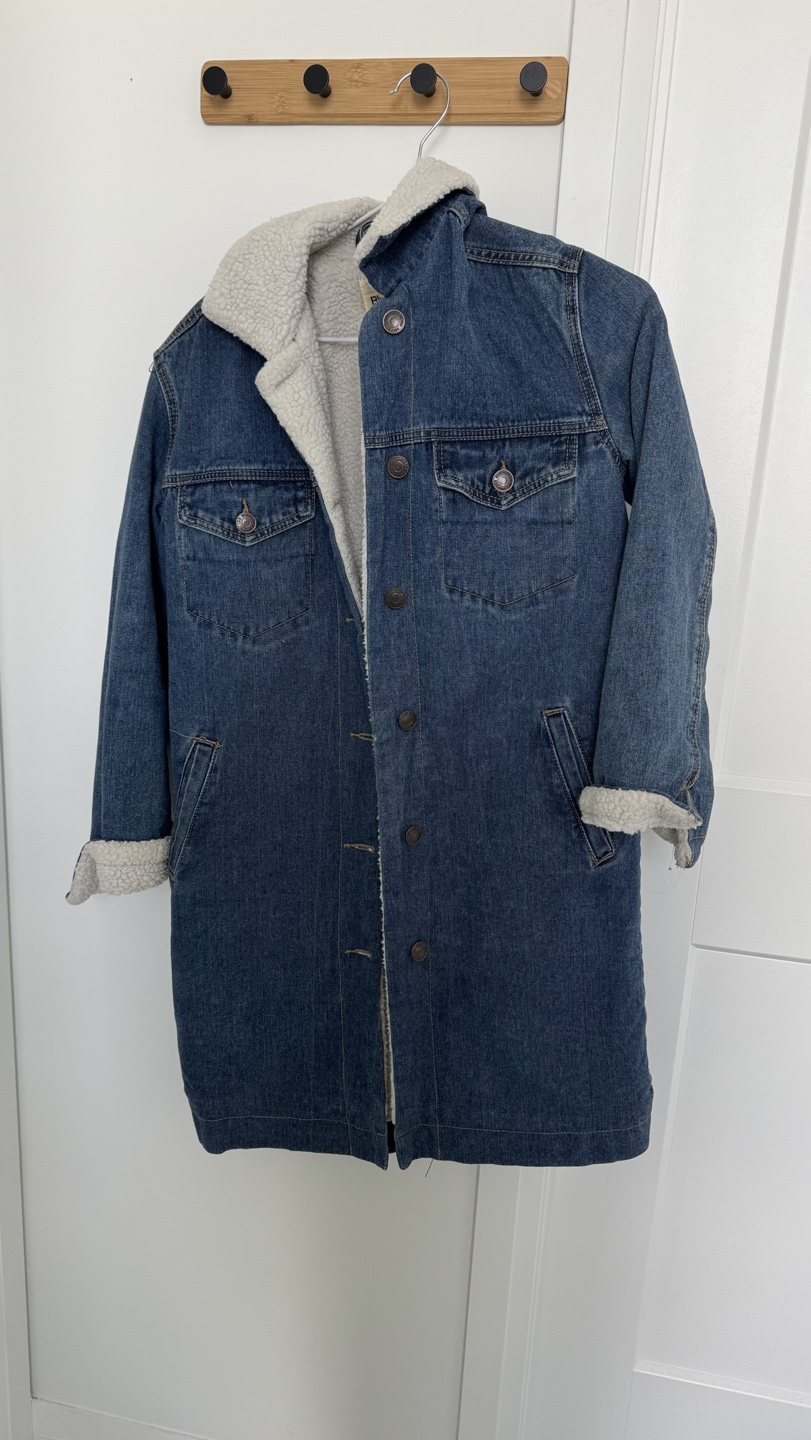 Long Denim Jacket with Sherpa Lining
