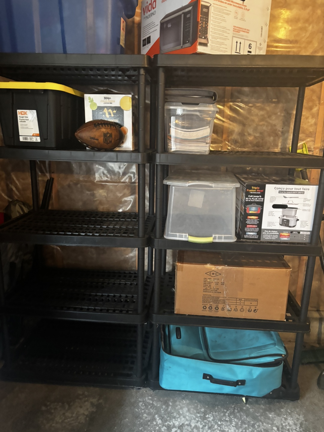 3 Black Plastic Shelving Units