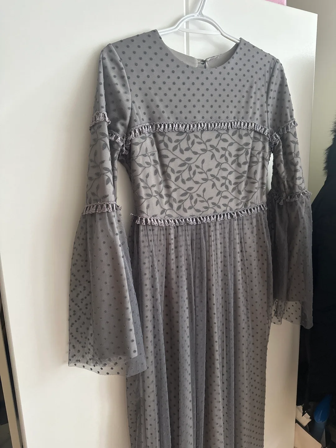 Grey Tulle Polka Dot Maxi Dress Size 38 thumbnail