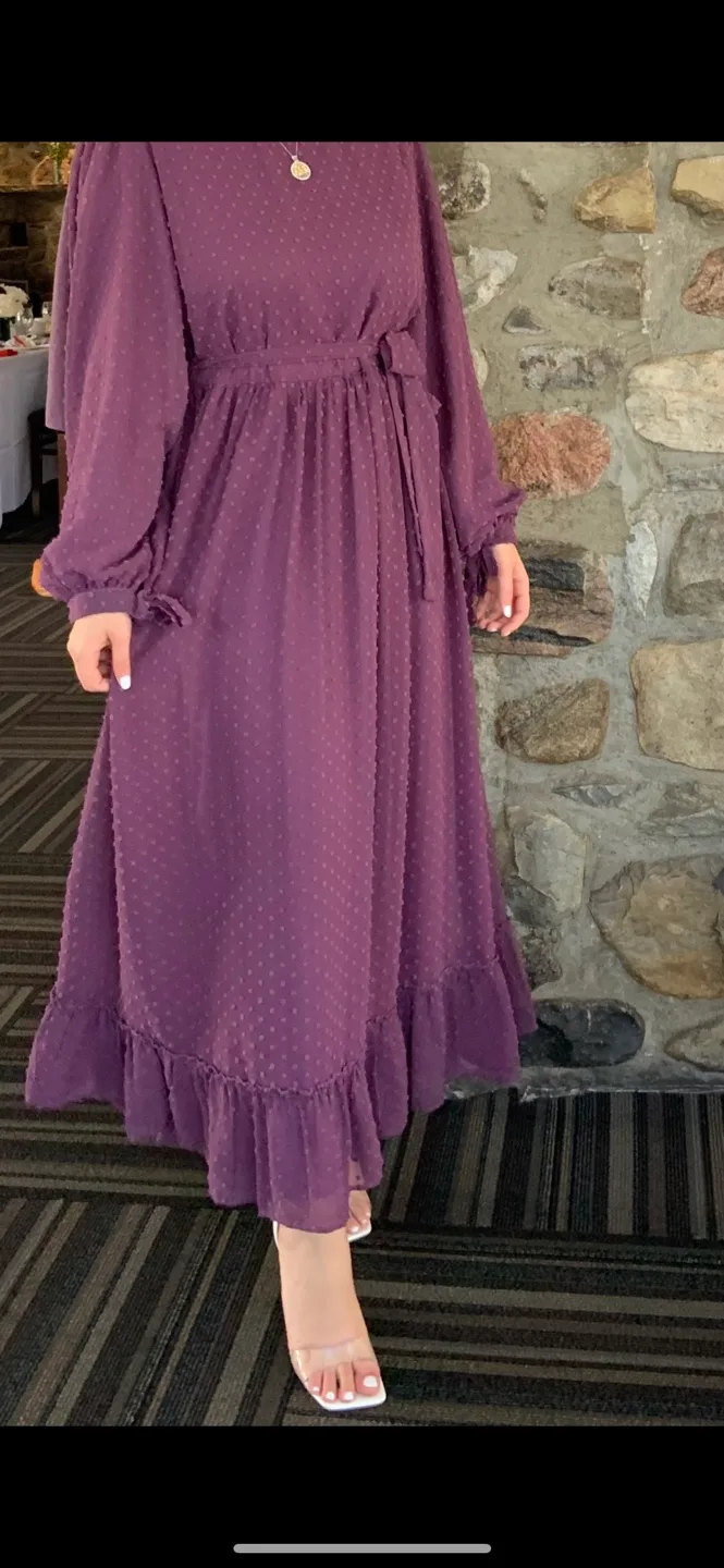 Purple Swiss Dot Maxi Dress with Sleeves thumbnail