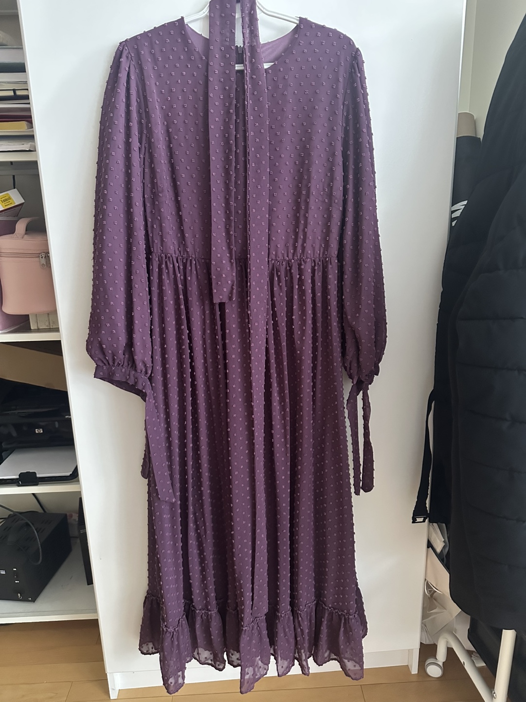 Purple Swiss Dot Maxi Dress with Sleeves - photo 2