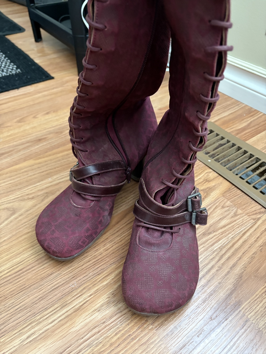 Burgundy Knee-High Lace-Up Boots - photo 2