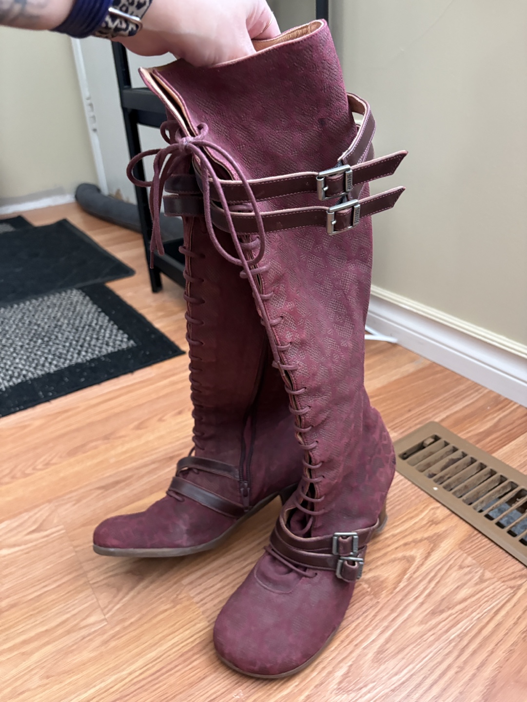Burgundy Knee-High Lace-Up Boots - photo 4