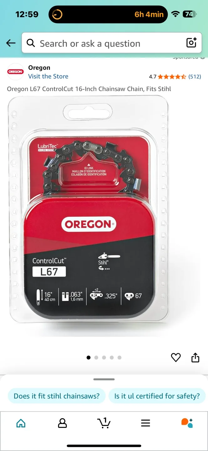 Oregon 16” Chainsaw Chain, Fits Stihl image indicator(2)