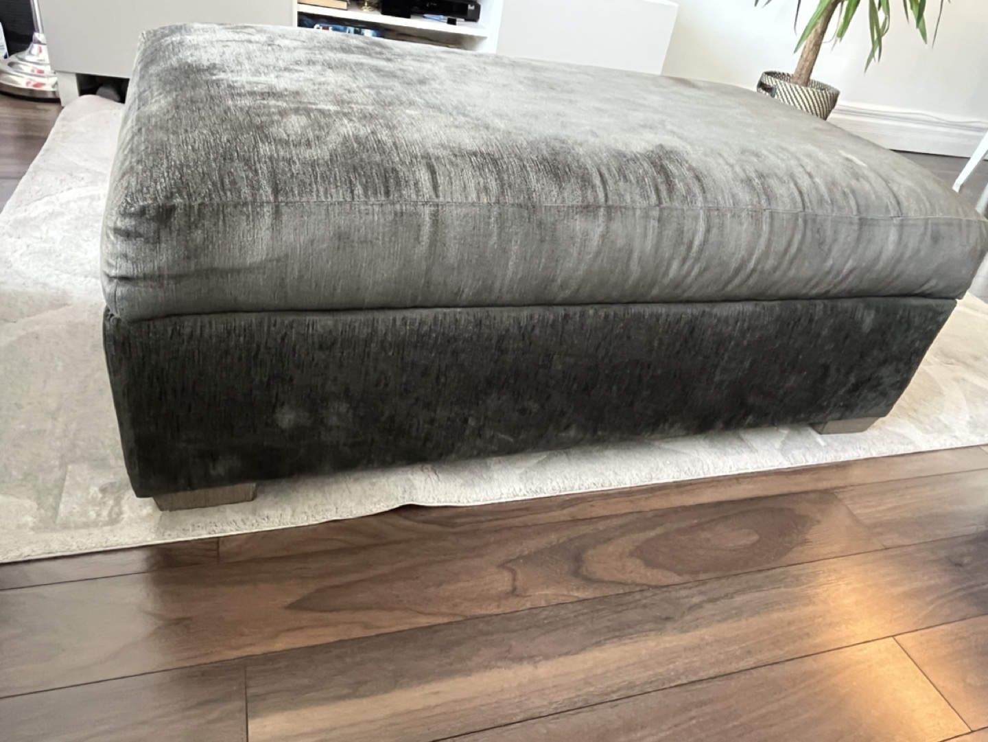 Grey Velvet Storage Ottoman