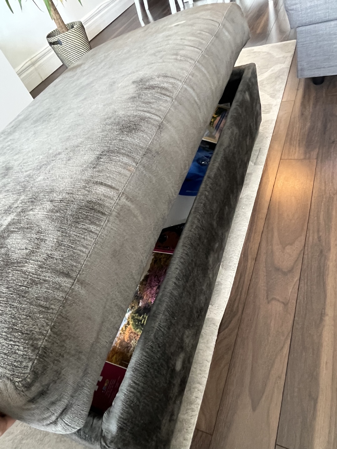 Grey Velvet Storage Ottoman - photo 3