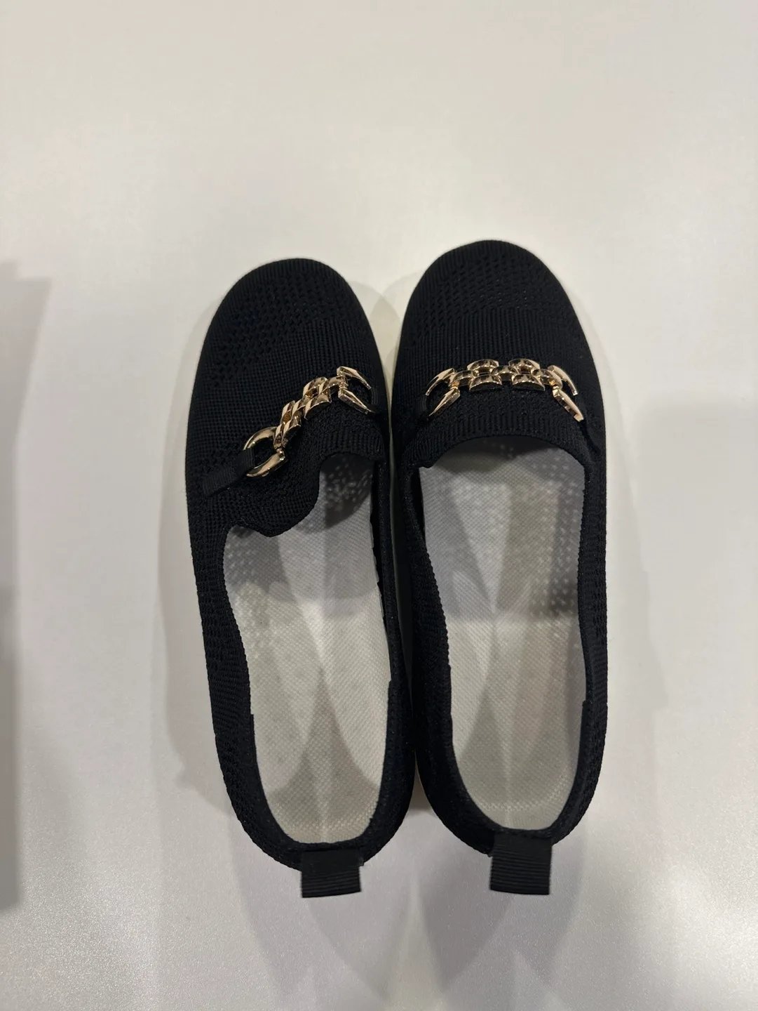 Black Knit Slip-On Shoes with Gold Chain Detail thumbnail