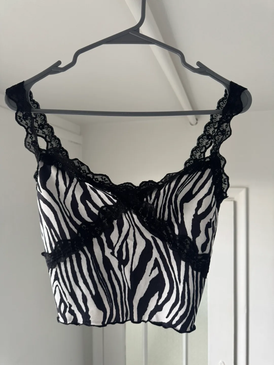 Zebra Print Lace Trim Crop Top thumbnail