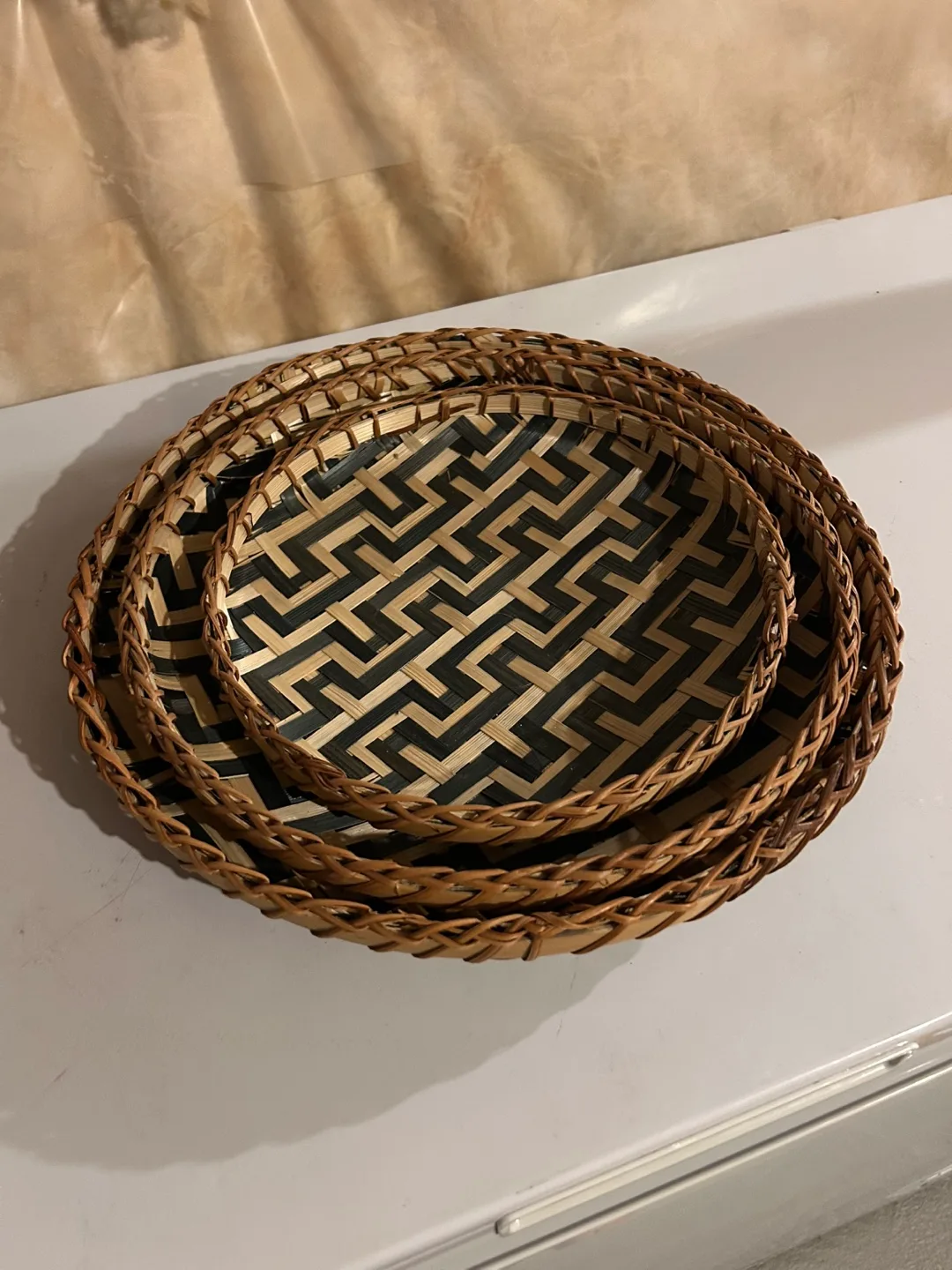 Set of Three Woven Bamboo Trays thumbnail