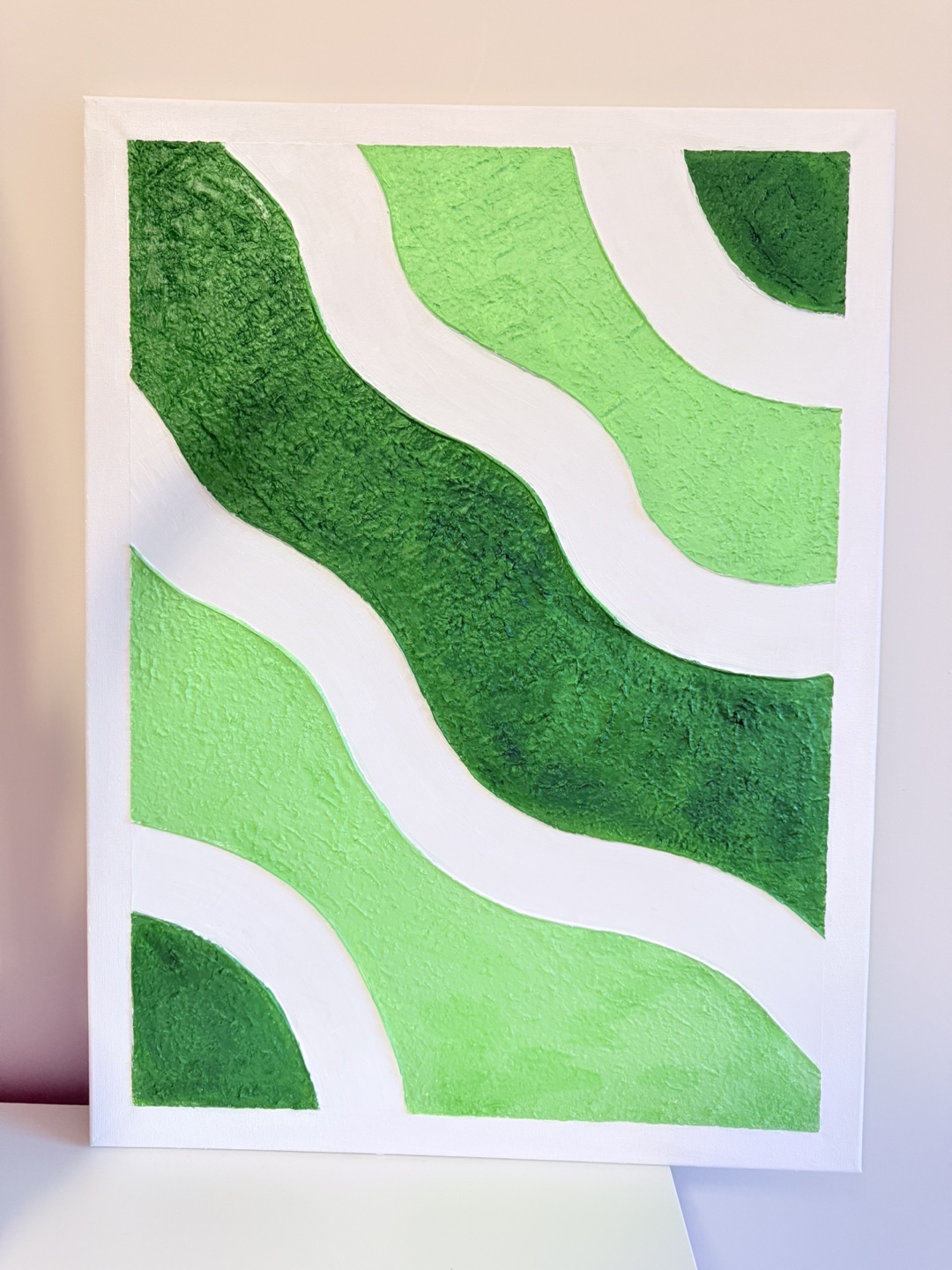 Abstract Green Wave Canvas Wall Art hand painted