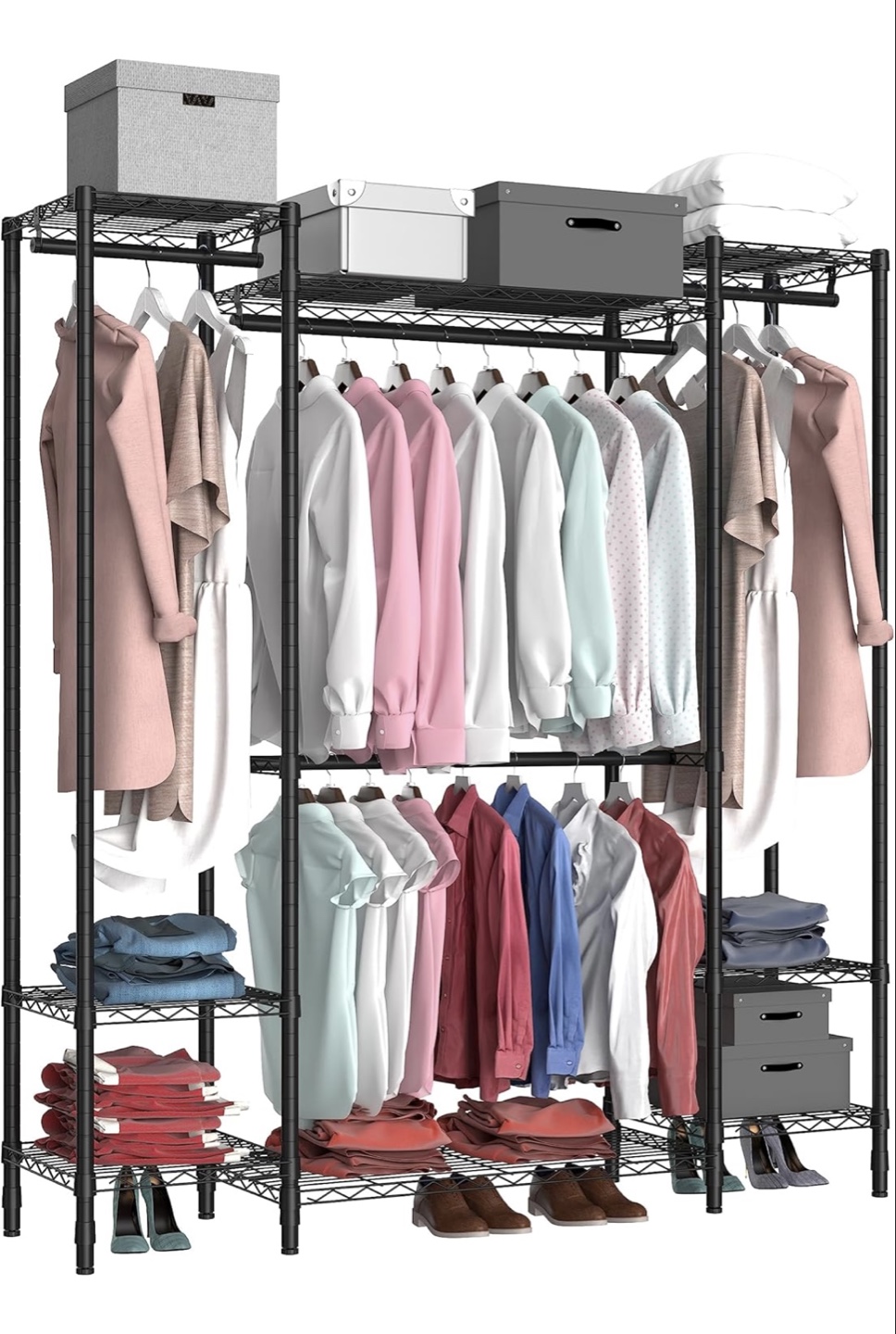Black Metal heavy duty Clothing Rack with Shelves - photo 3