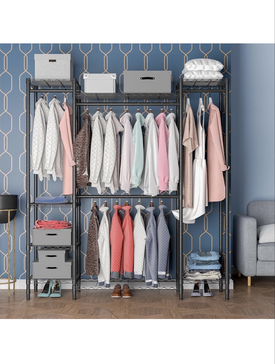 Black Metal heavy duty Clothing Rack with Shelves - photo 4