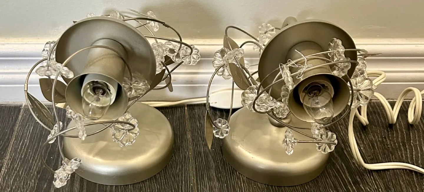 Pair of Ikea Silver Wall Sconce Lights  Leaves & Glass Flowers image indicator(2)