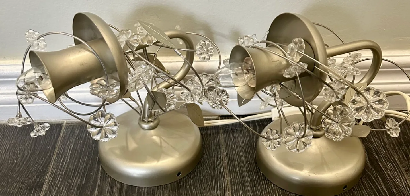 Pair of Ikea Silver Wall Sconce Lights  Leaves & Glass Flowers image indicator(3)