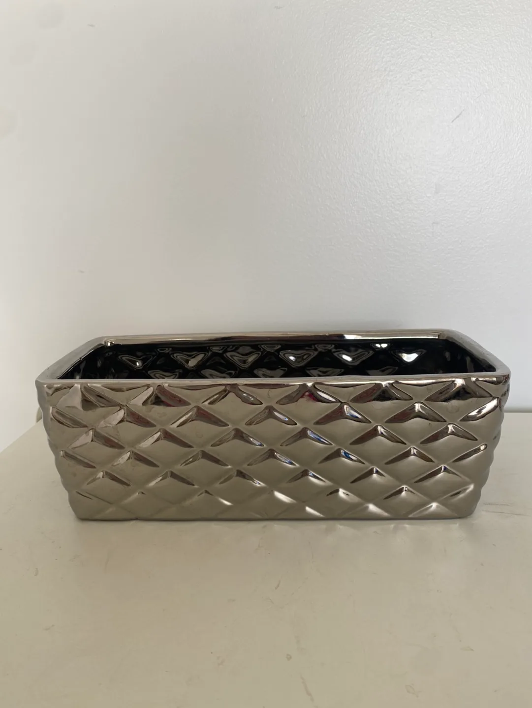 Ceramic Window Box Style Planter with Silver finish thumbnail