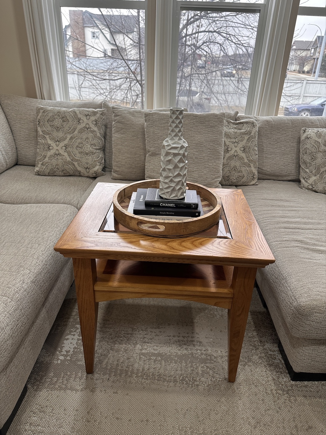 Solid Wood Coffee Table with Glass Top - photo 2