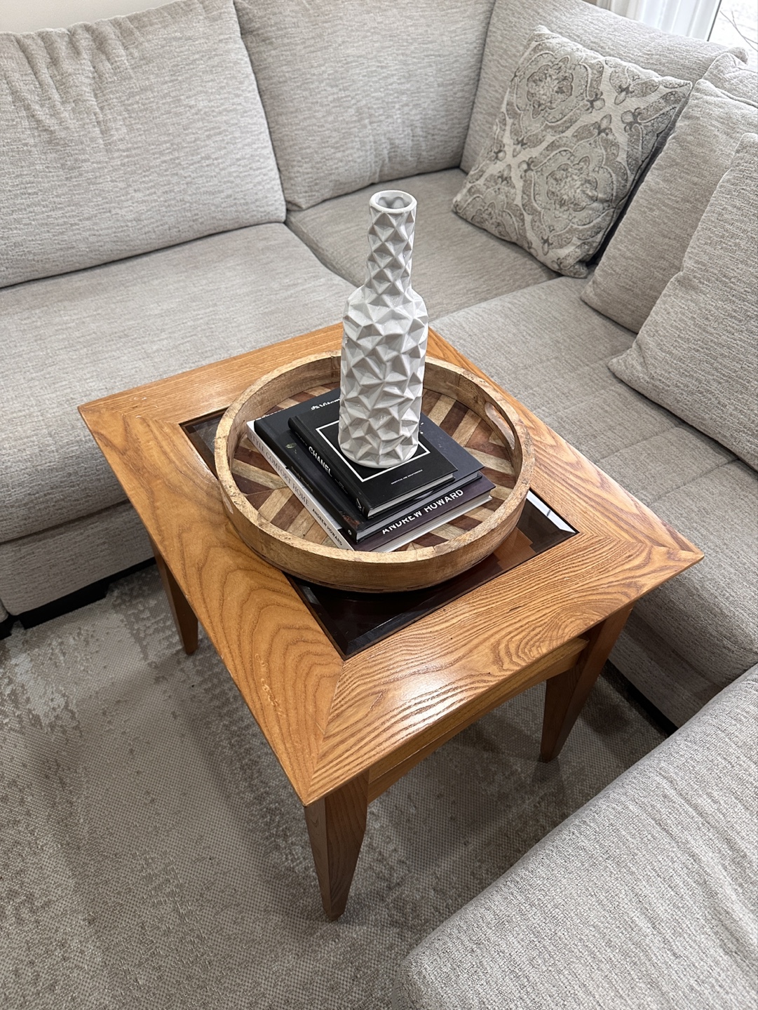 Solid Wood Coffee Table with Glass Top