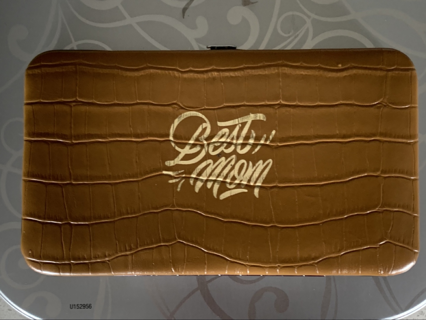 Brown Crocodile-Embossed Clutch Wallet, 'Best Mom'