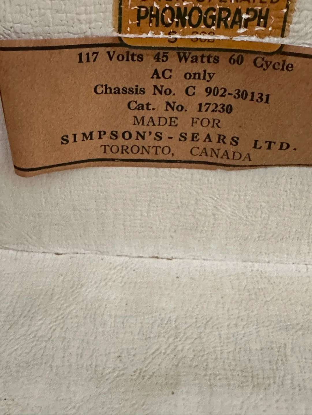 Vintage Simpson's Sears Automatic Phonograph image indicator(4)