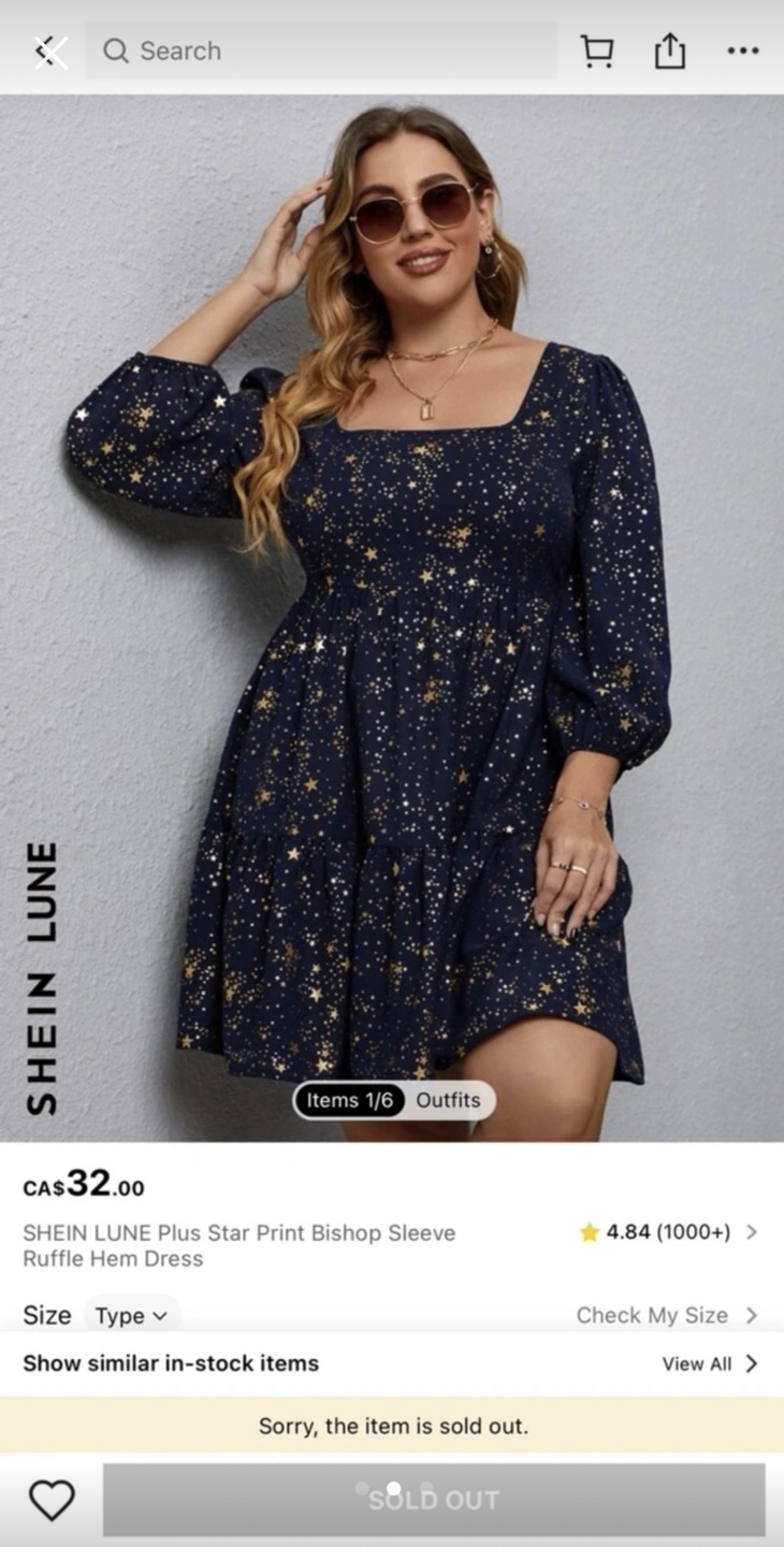 SHEIN LUNE Plus Star Print Bishop Sleeve Ruffle Hem Dress - photo 2