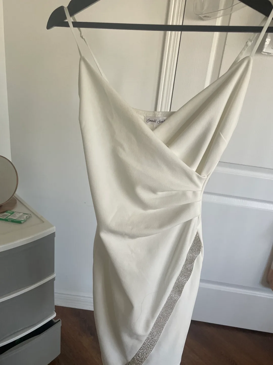 Emerald Sundae White Rhinestone Mini Dress image indicator(2)