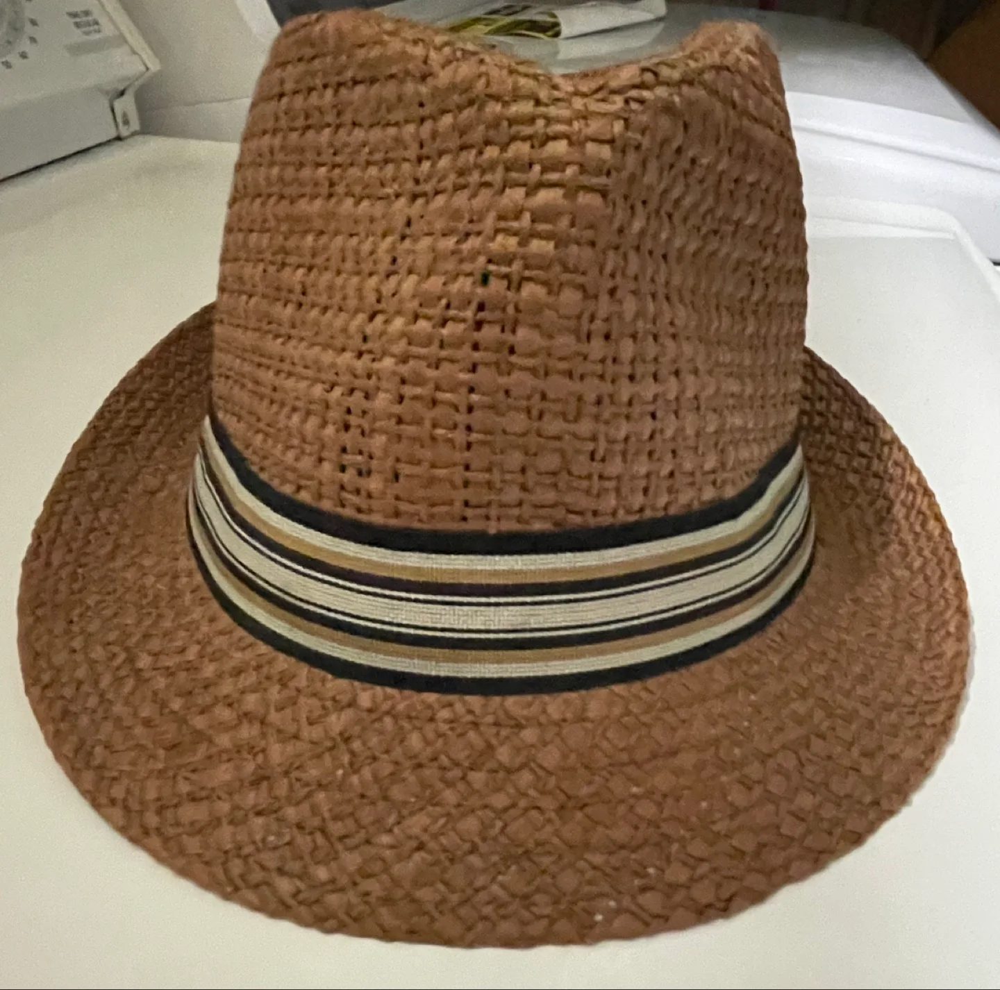 Men's Brown Straw Fedora Hat image indicator(2)