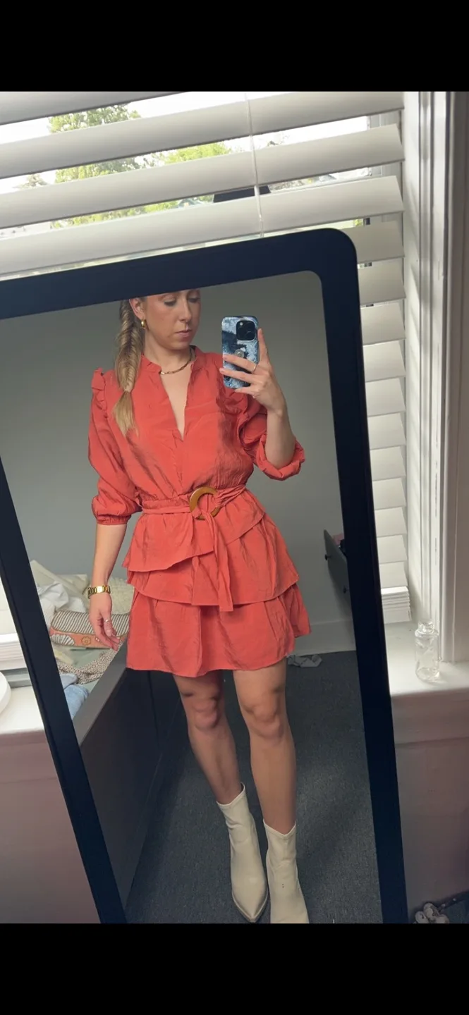 Coral tiered mini dress thumbnail