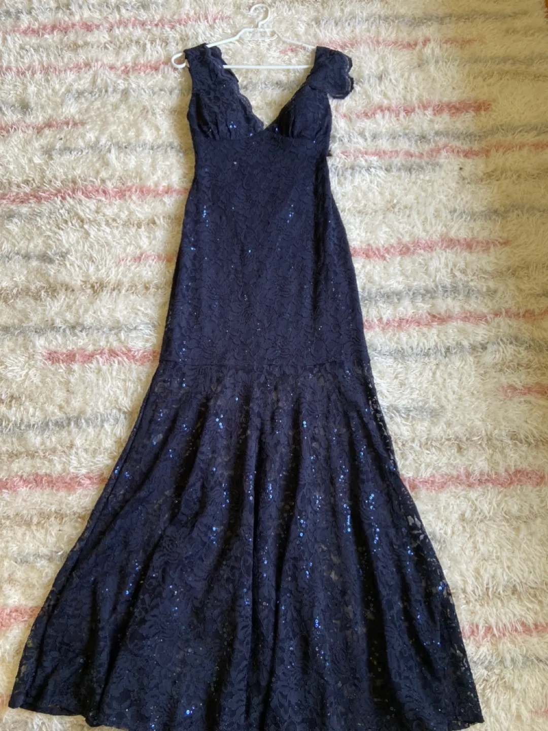 Stunning Navy Blue Sequin Lace Formal Gown - Size 6 image indicator(2)