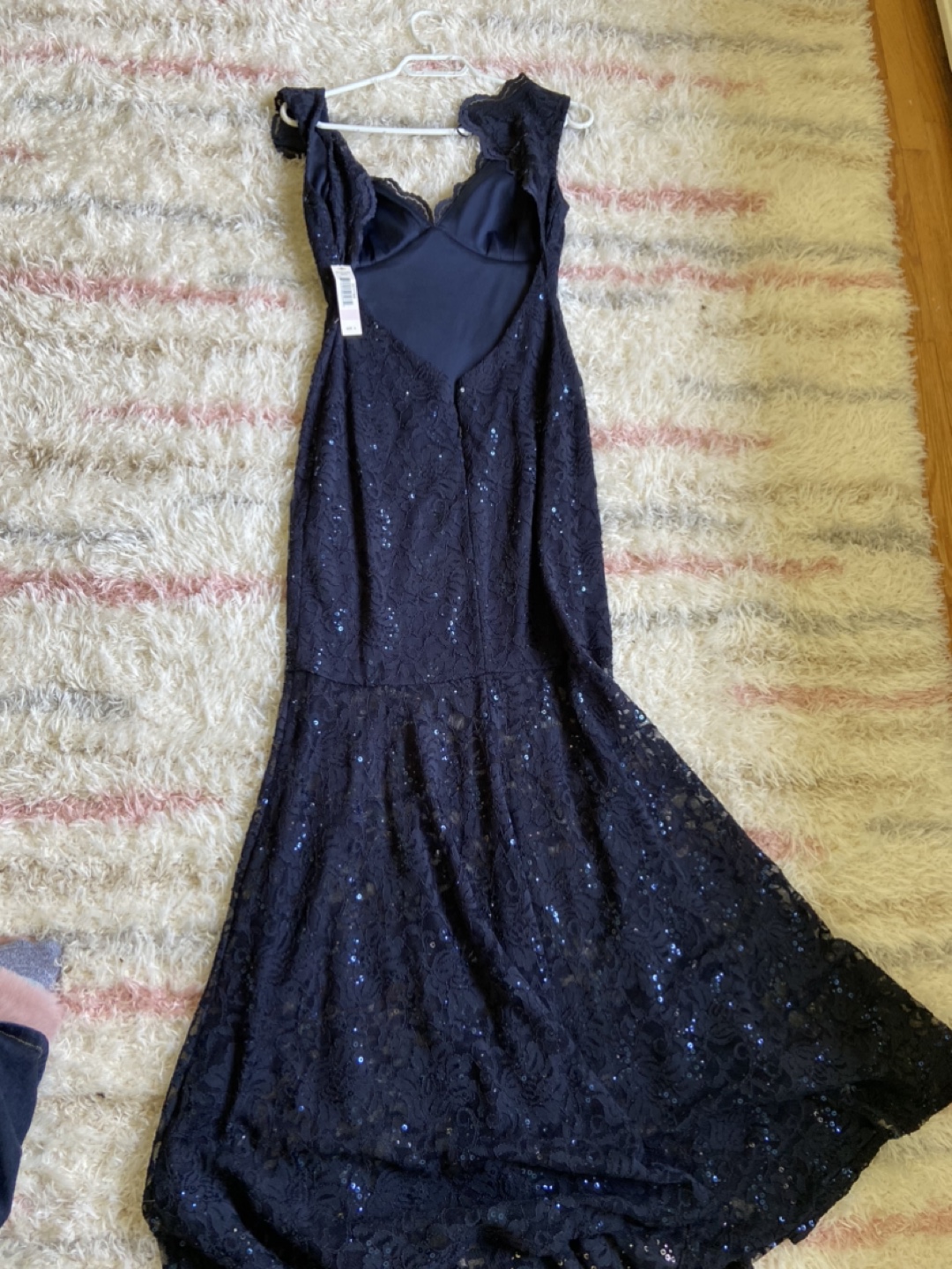 Stunning Navy Blue Sequin Lace Formal Gown - Size 6 - photo 3