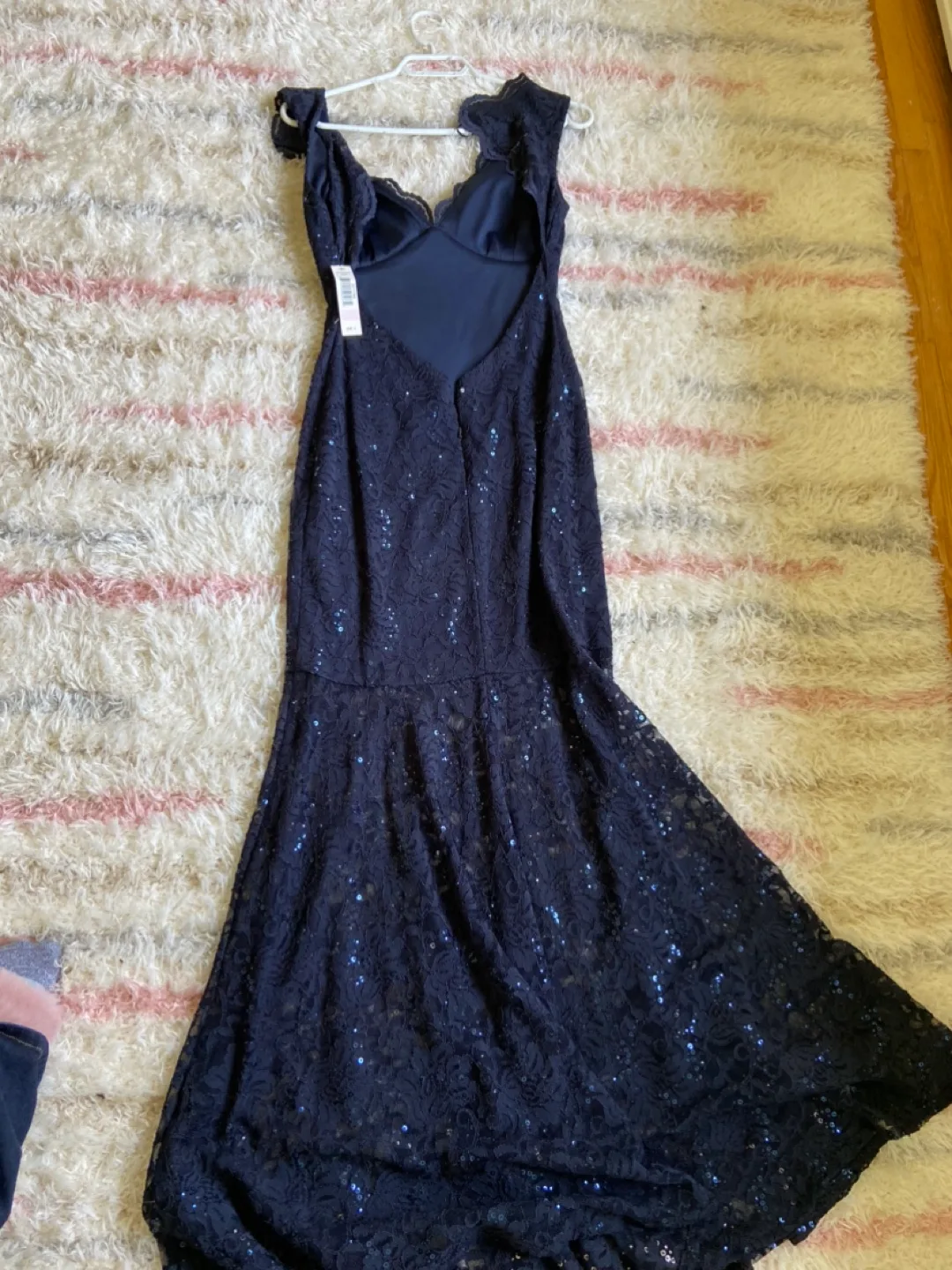 Stunning Navy Blue Sequin Lace Formal Gown - Size 6 image indicator(3)