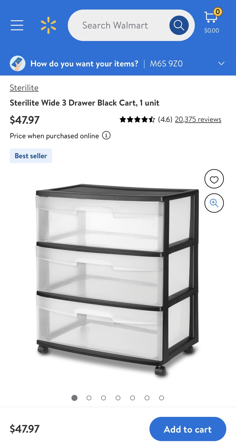 Sterilite Wide 3 Drawer Black Cart - photo 3