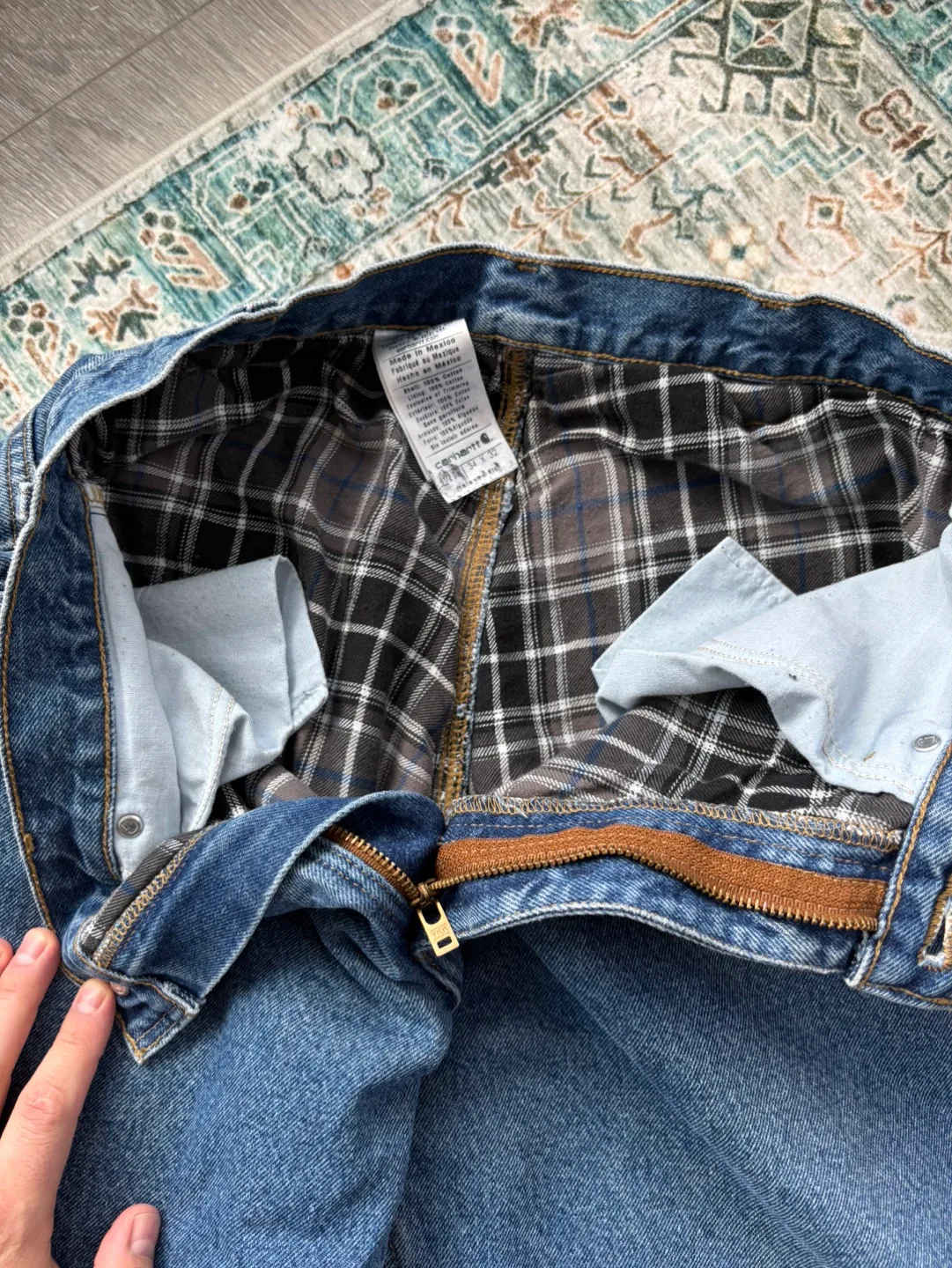 Vintage Carhartt Denim Jeans with Flannel Lining - Size 34x32 image indicator(4)