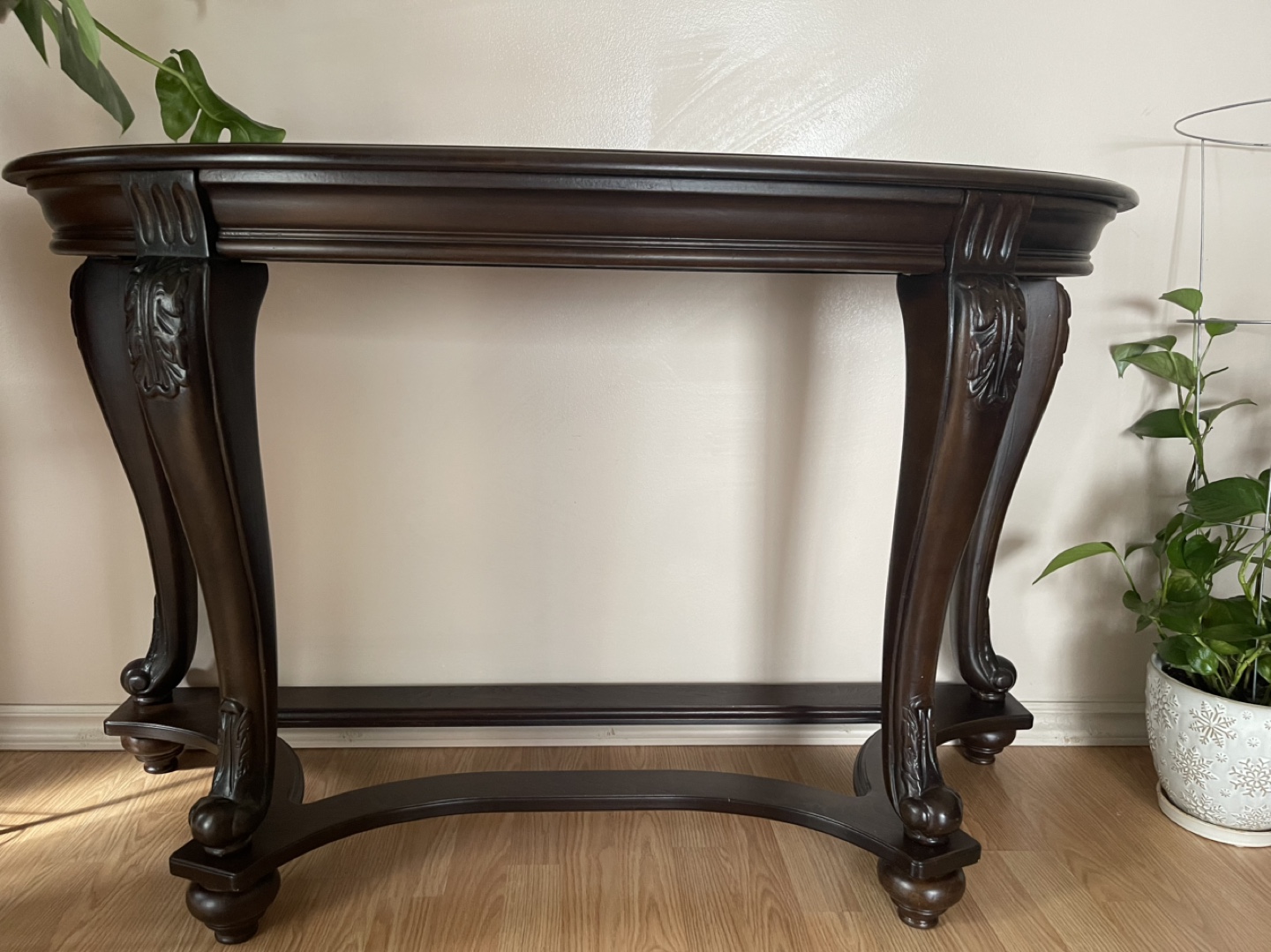 Dark Brown Wooden Console Table with Glass Top with wall Mirror - photo 2