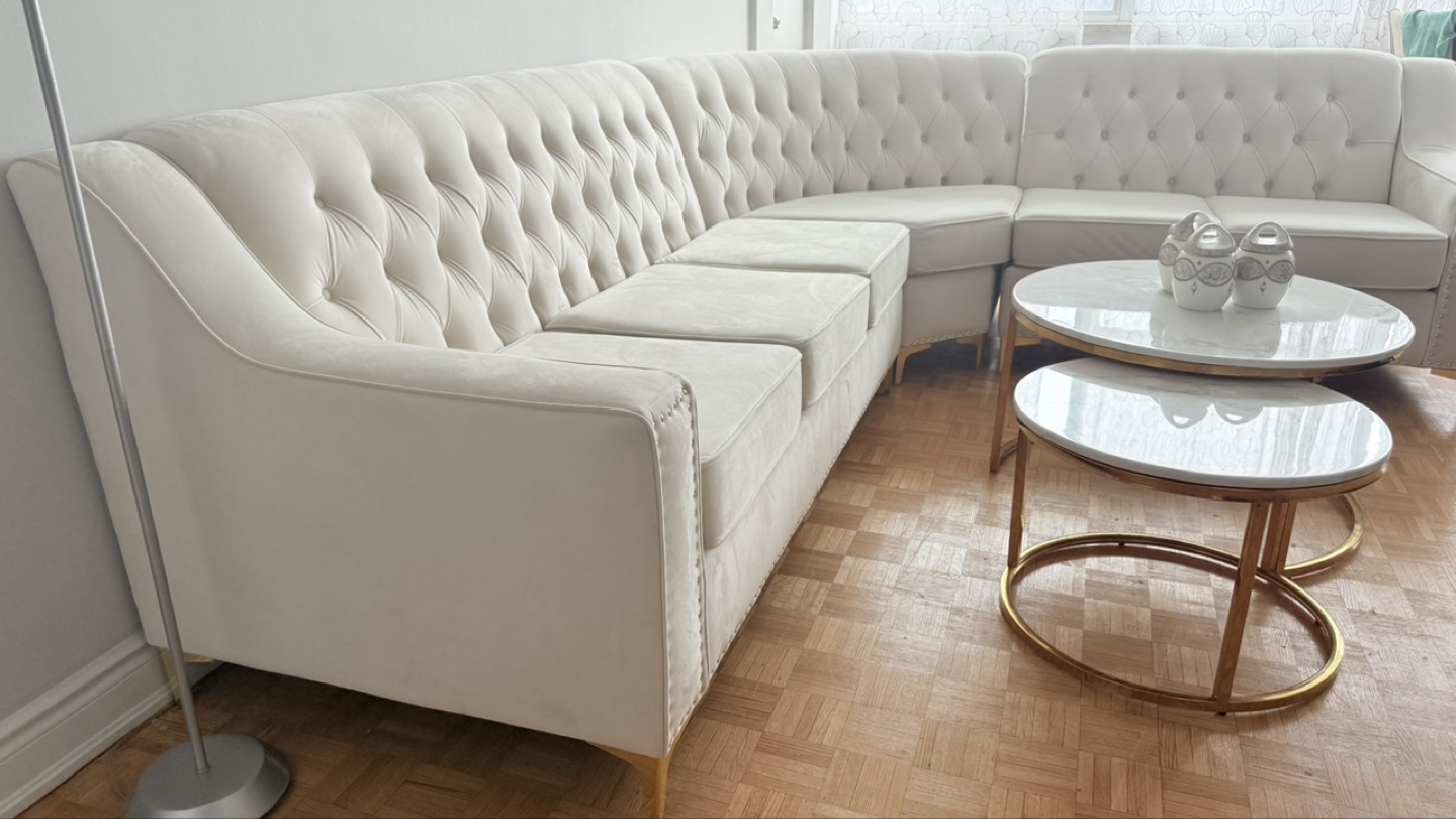 Modern White Velvet Queen Bed Frame with Gold Accents