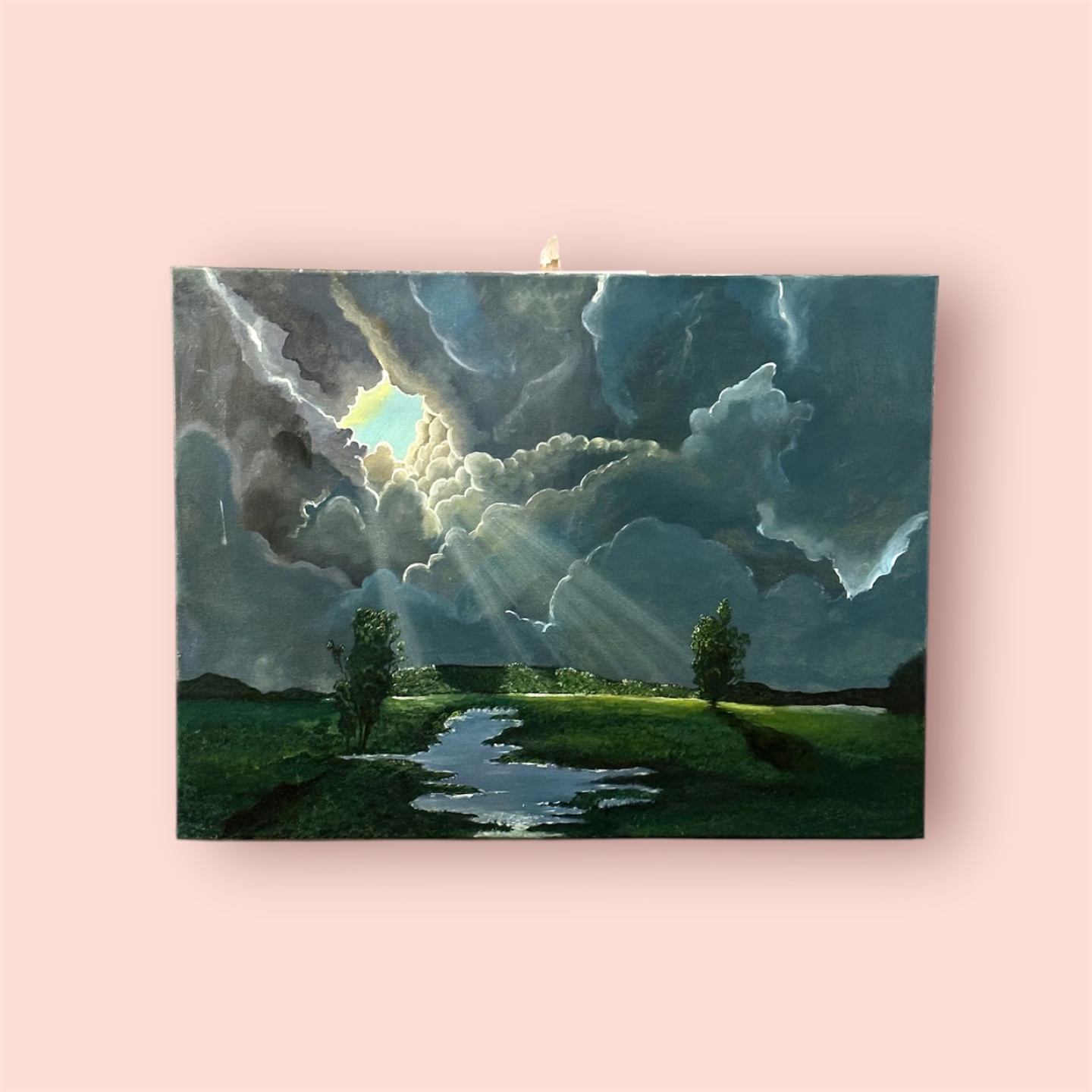 Original Landscape Painting - Sunbeams Through Clouds
