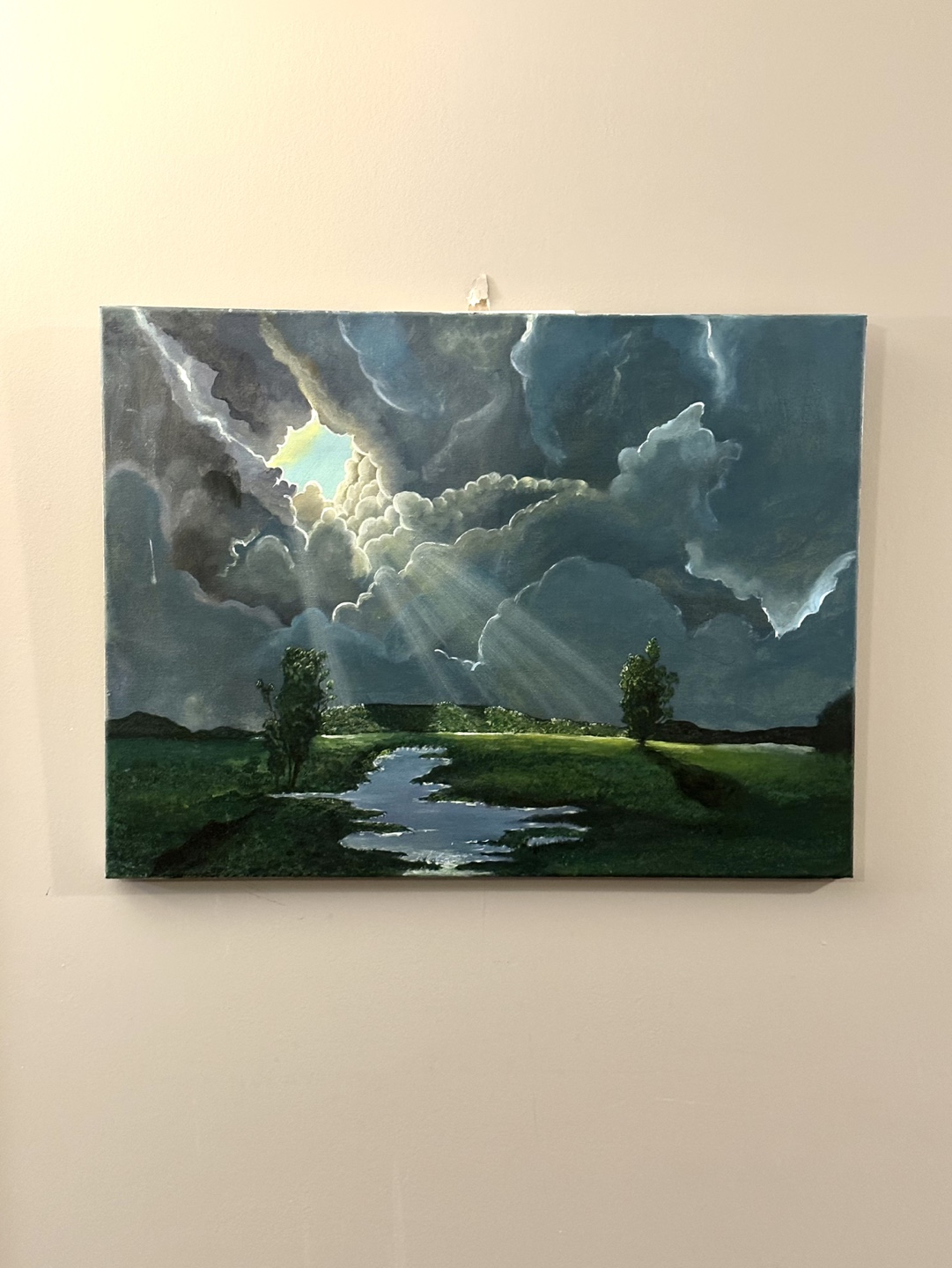 Original Landscape Painting - Sunbeams Through Clouds - photo 2