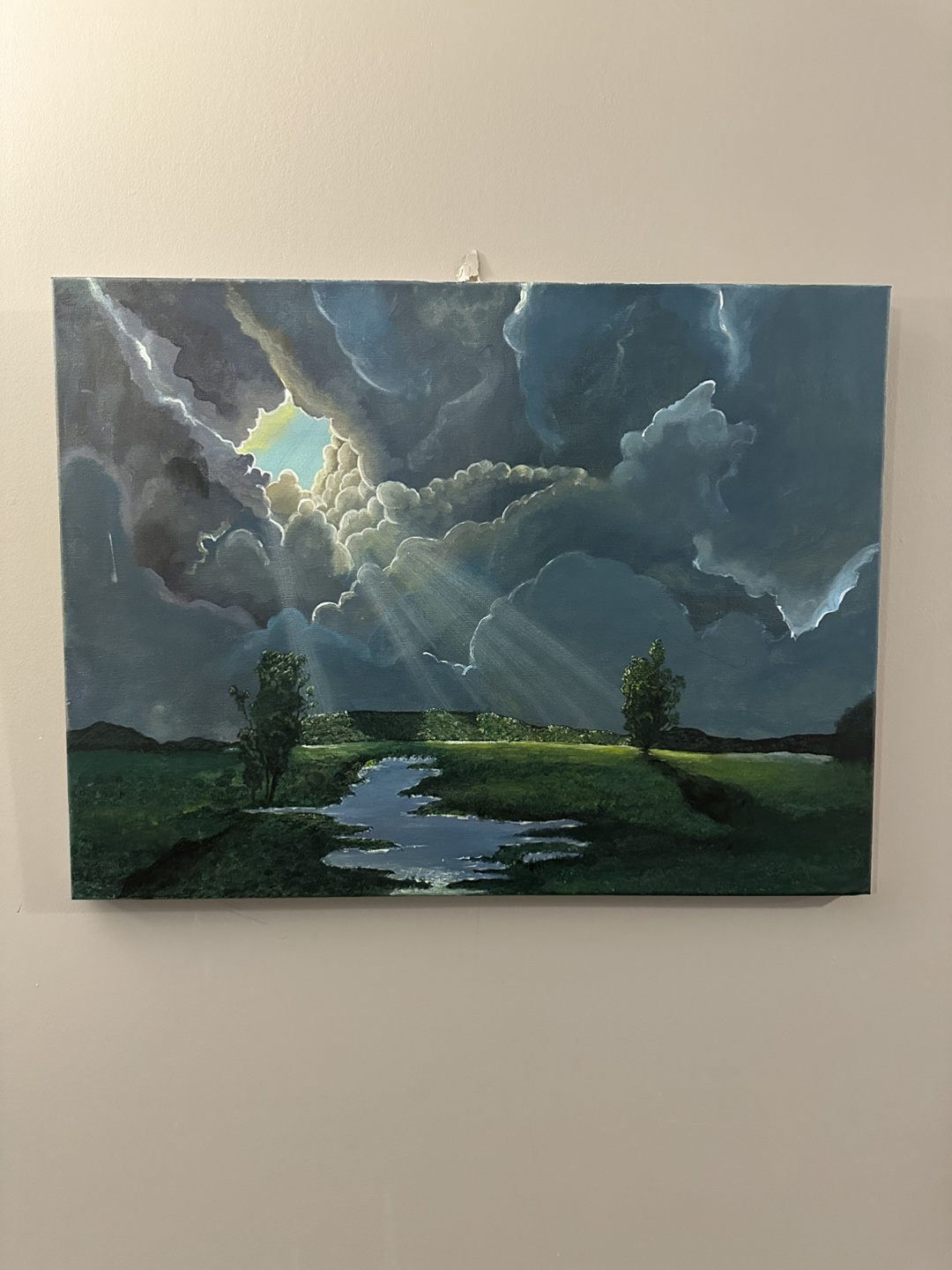 Original Landscape Painting - Sunbeams Through Clouds - photo 3