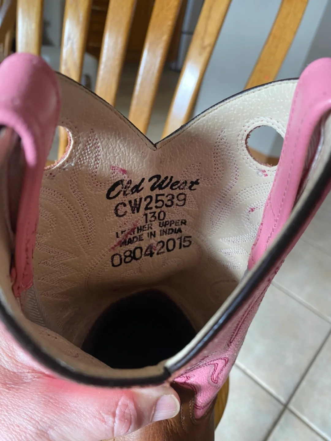 Old West Girls' Brown and Pink Leather Cowboy Boots - Size 130 image indicator(2)