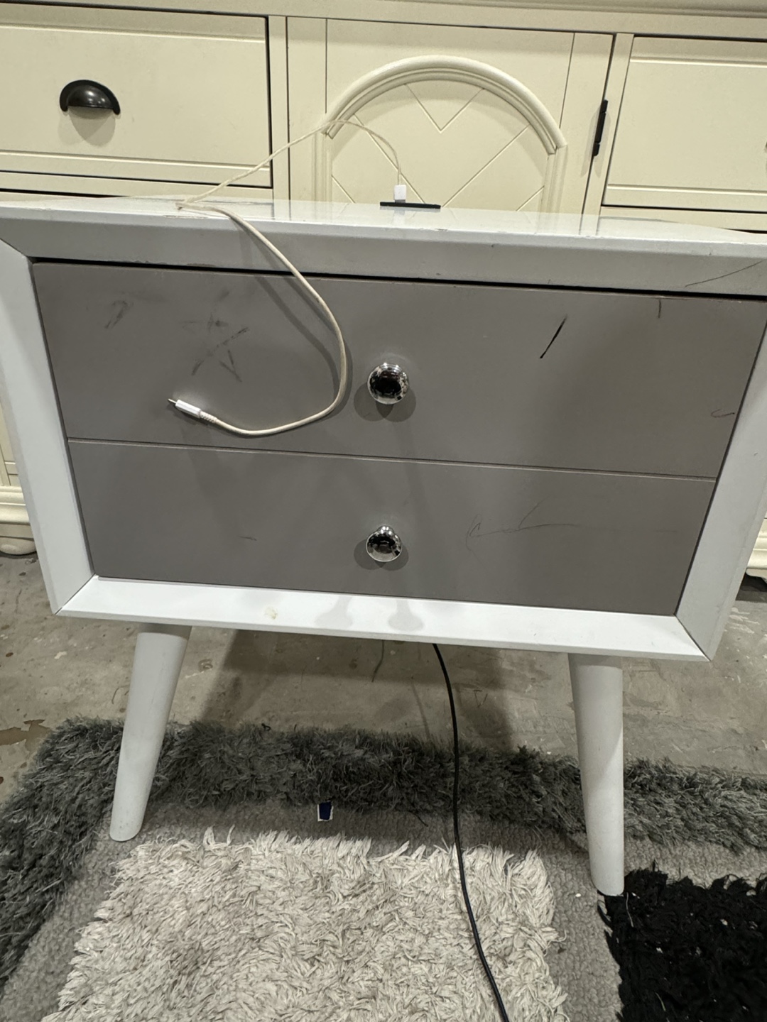 White and Grey Two-Drawer Nightstand - photo 2