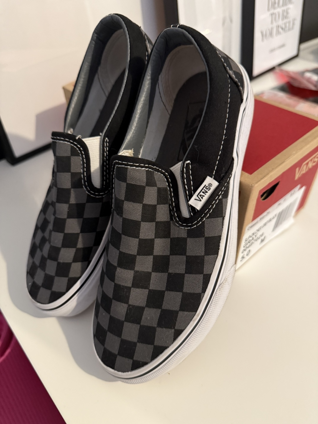Vans Classic Slip-On Checkerboard Grey/Black Men's Size 5.0