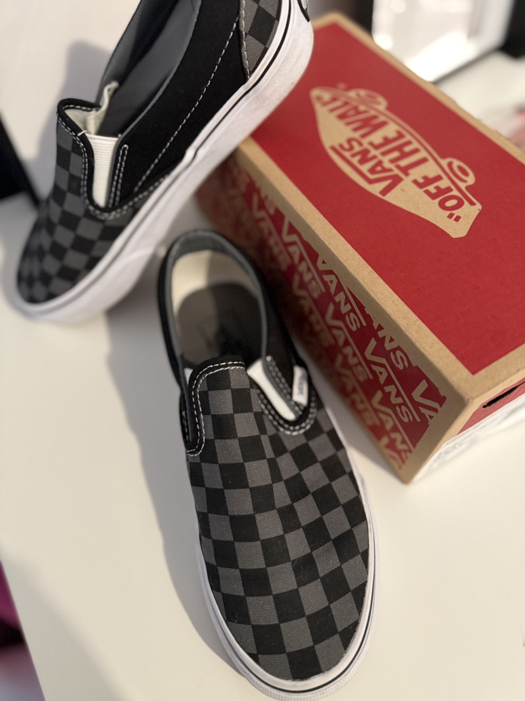 Vans Classic Slip-On Checkerboard Grey/Black Men's Size 5.0 - photo 2