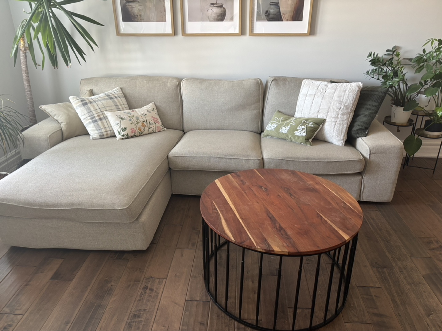 Beige Sectional Sofa with Chaise Lounge