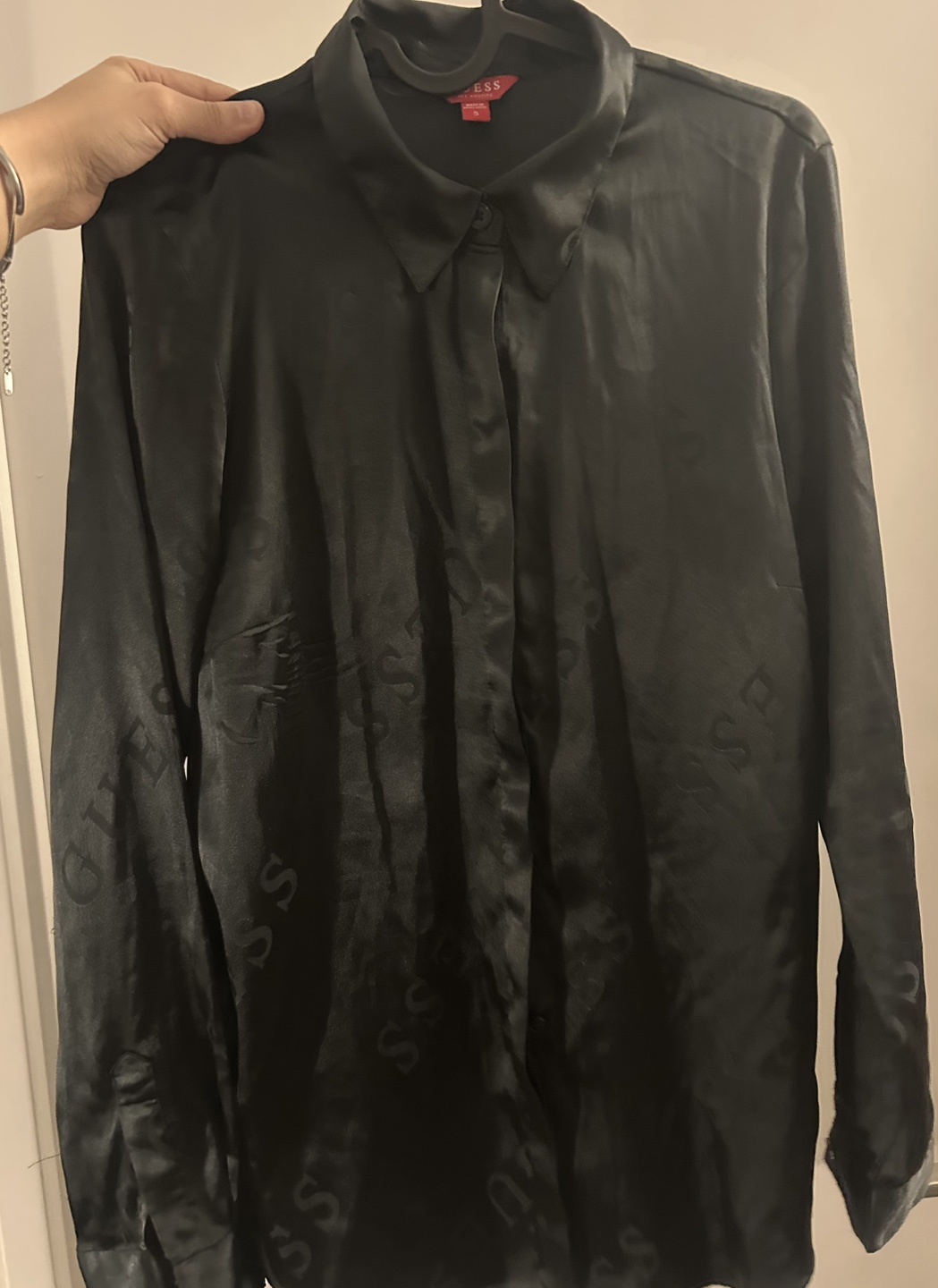 Guess Black Satin Long Sleeve Button-Up Shirt - photo 3