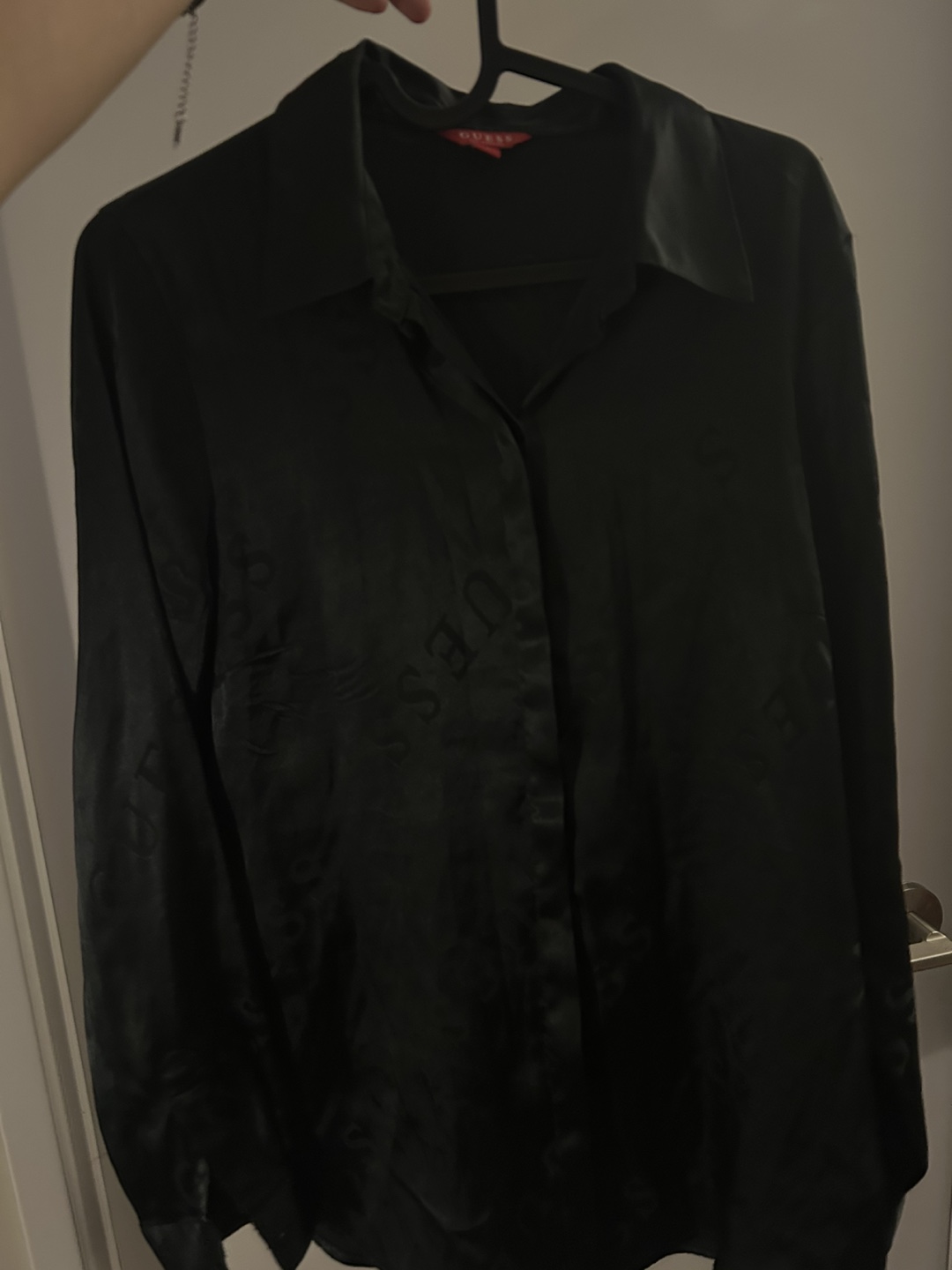 Guess Black Satin Long Sleeve Button-Up Shirt